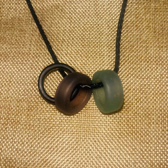 Seaglass Bottleneck Necklace 18” Length on Black Cord Beachy - Picture 2 of 5